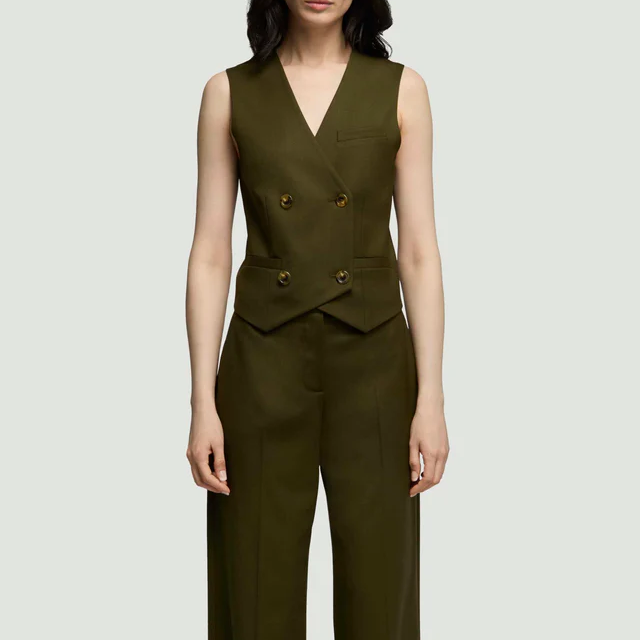 Italian Seasonless Wool Double Breasted V-Neck Tailored Vest