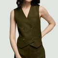 Italian Seasonless Wool Double Breasted V-Neck Tailored Vest