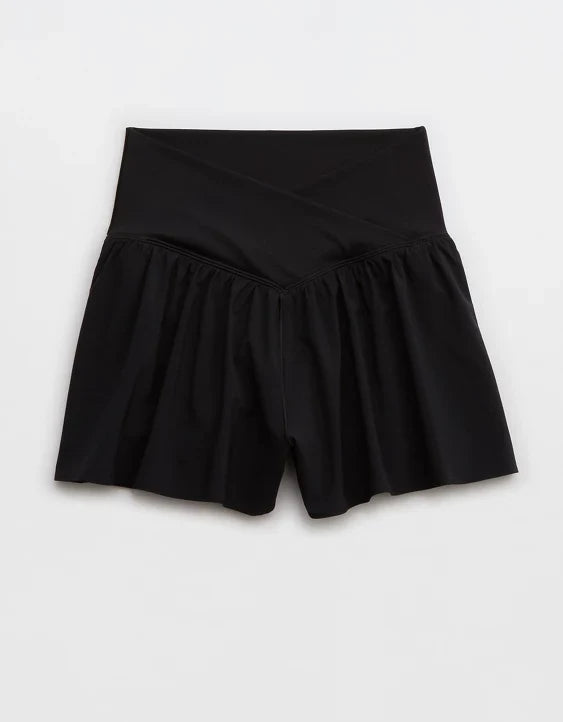 Women’s Crossover Waist Flowy Skort with Built-In Shorts & Side Pockets
