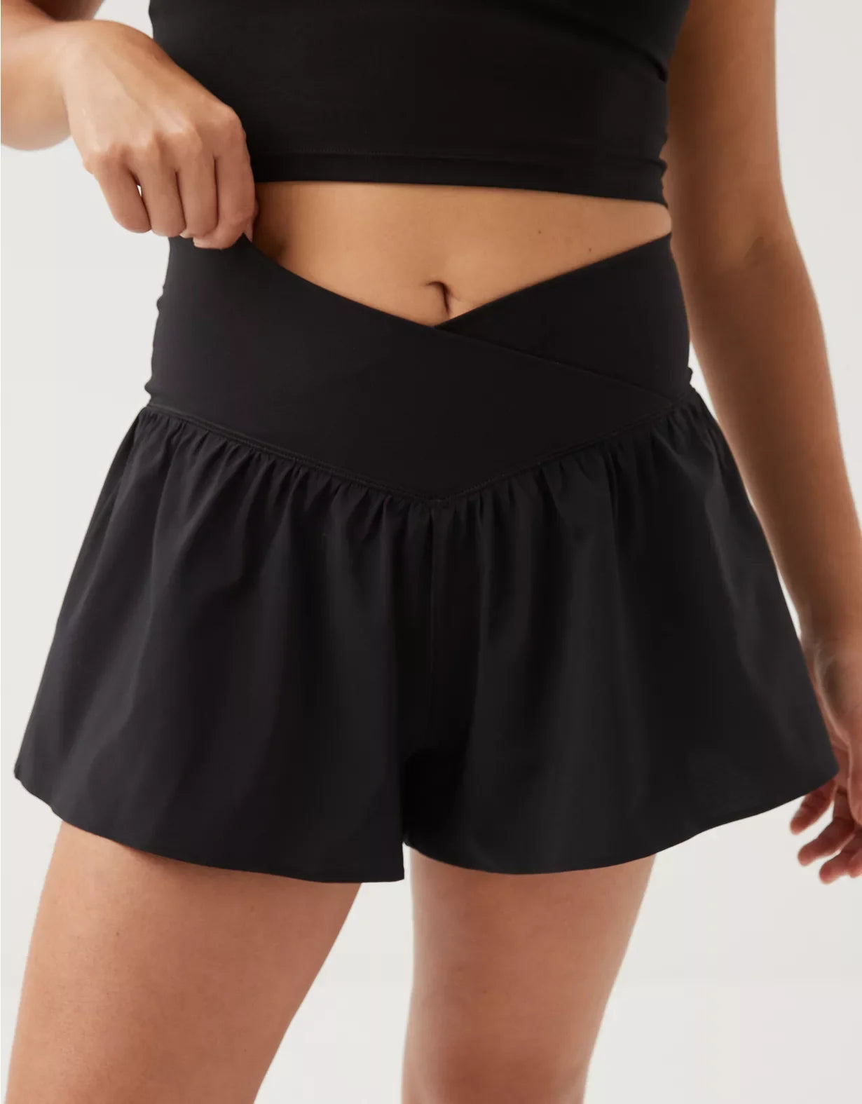 Women’s Crossover Waist Flowy Skort with Built-In Shorts & Side Pockets