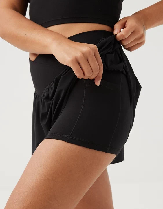 Women’s Crossover Waist Flowy Skort with Built-In Shorts & Side Pockets