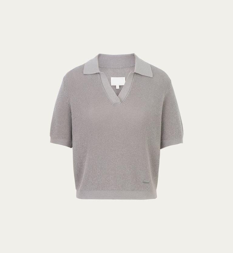 Women’s Johnny Collar Open Knit Cropped Polo Top