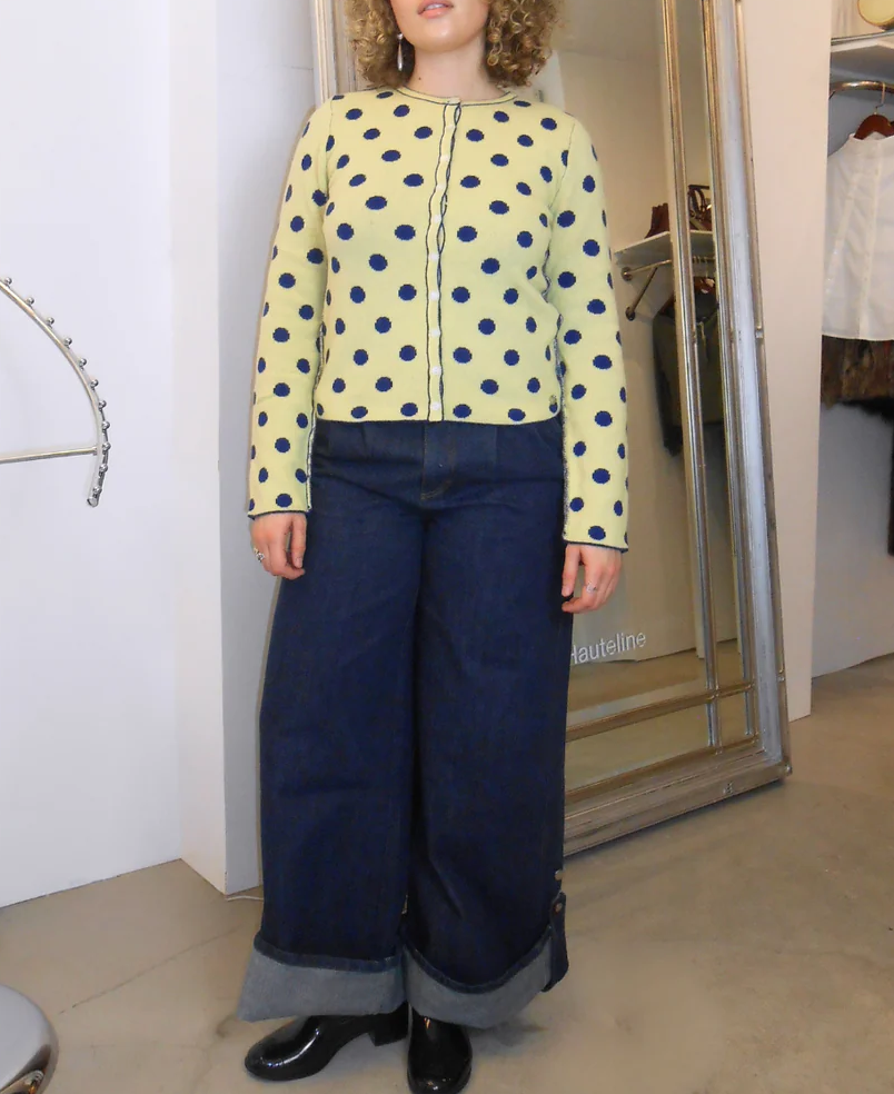 Women’s Reversible Polka Dot Merino Wool Crewneck Cardigan