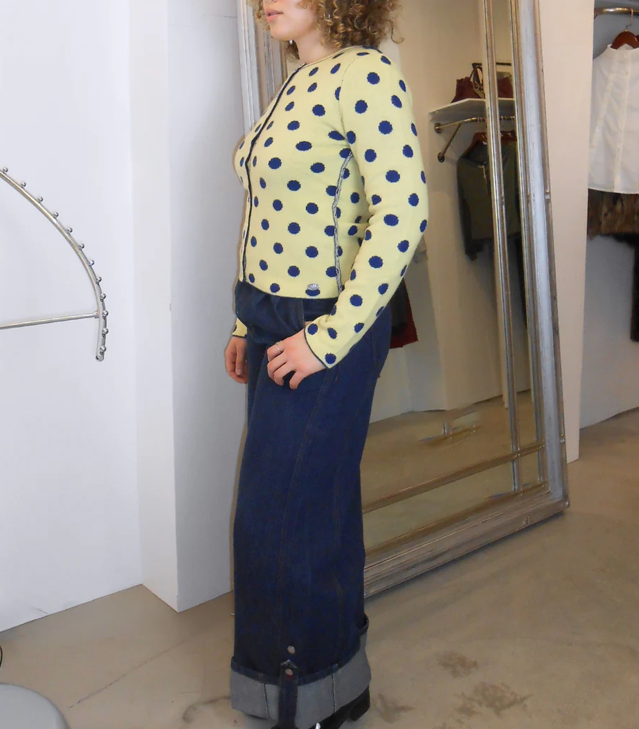 Women’s Reversible Polka Dot Merino Wool Crewneck Cardigan