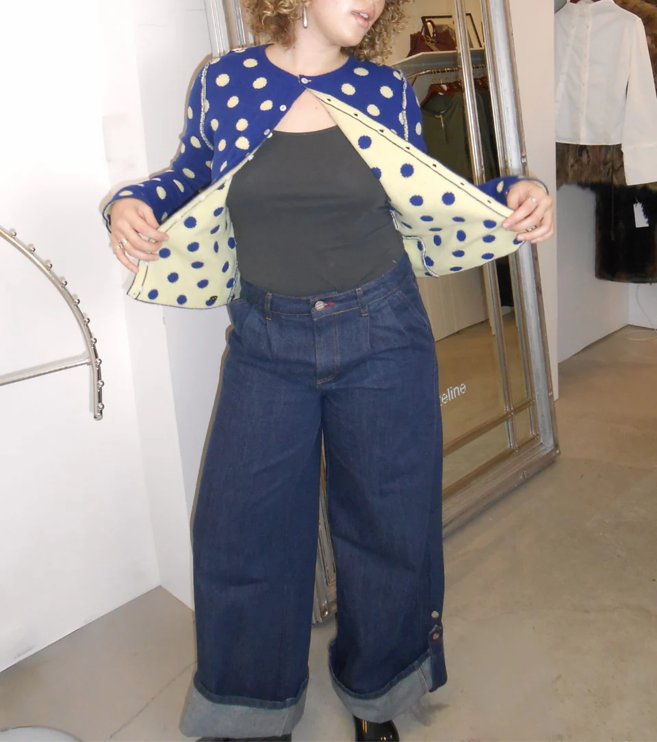 Women’s Reversible Polka Dot Merino Wool Crewneck Cardigan