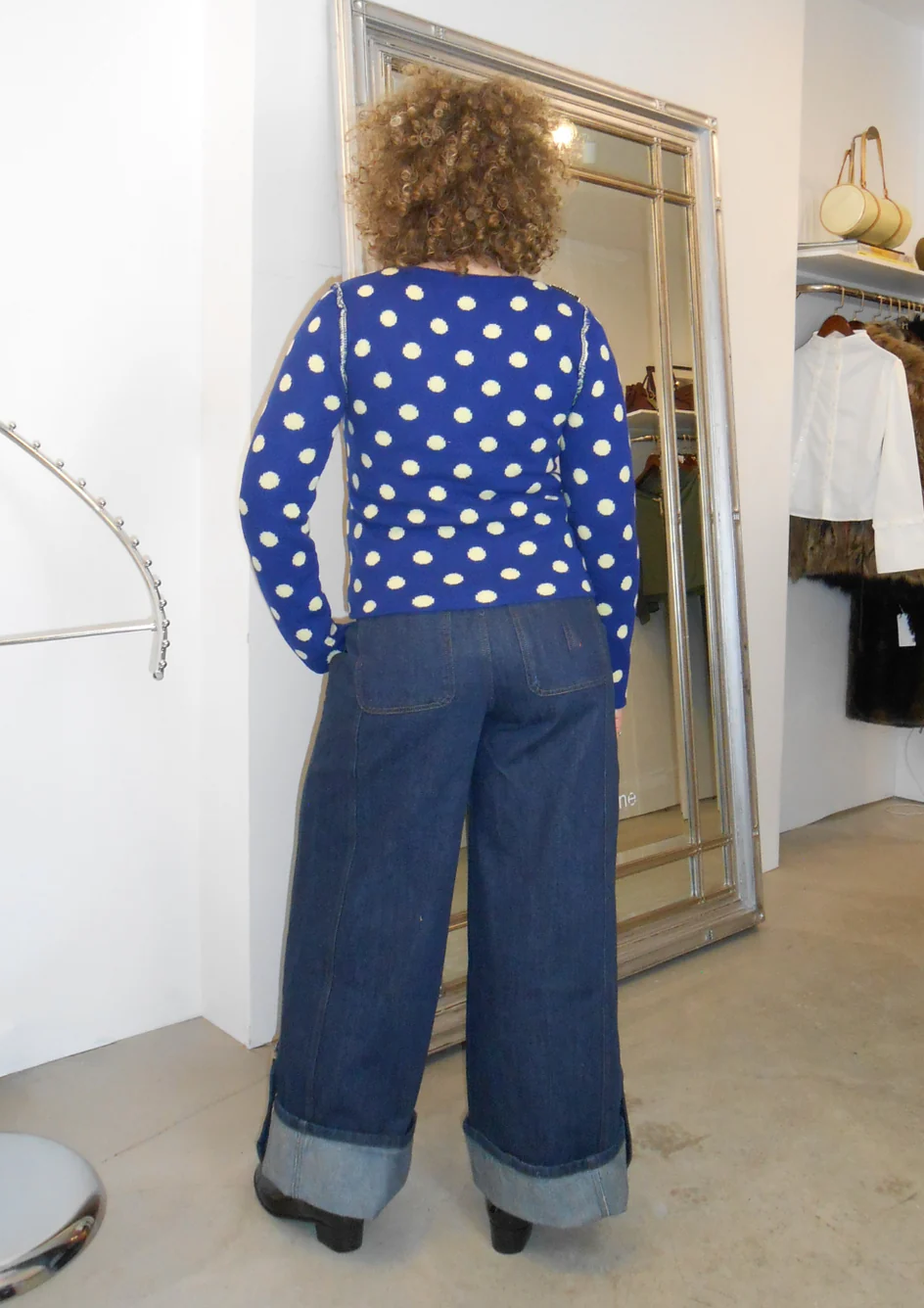 Women’s Reversible Polka Dot Merino Wool Crewneck Cardigan