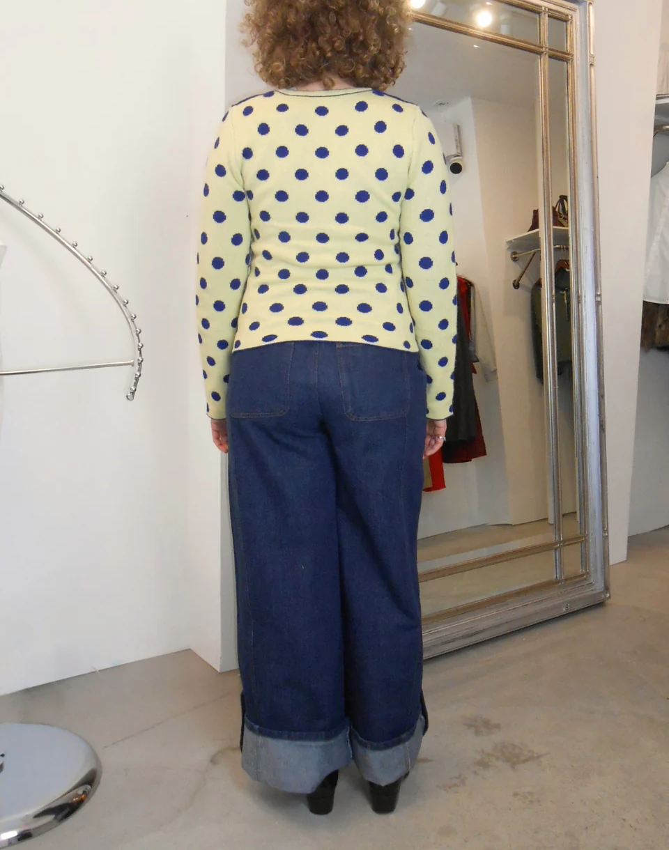 Women’s Reversible Polka Dot Merino Wool Crewneck Cardigan