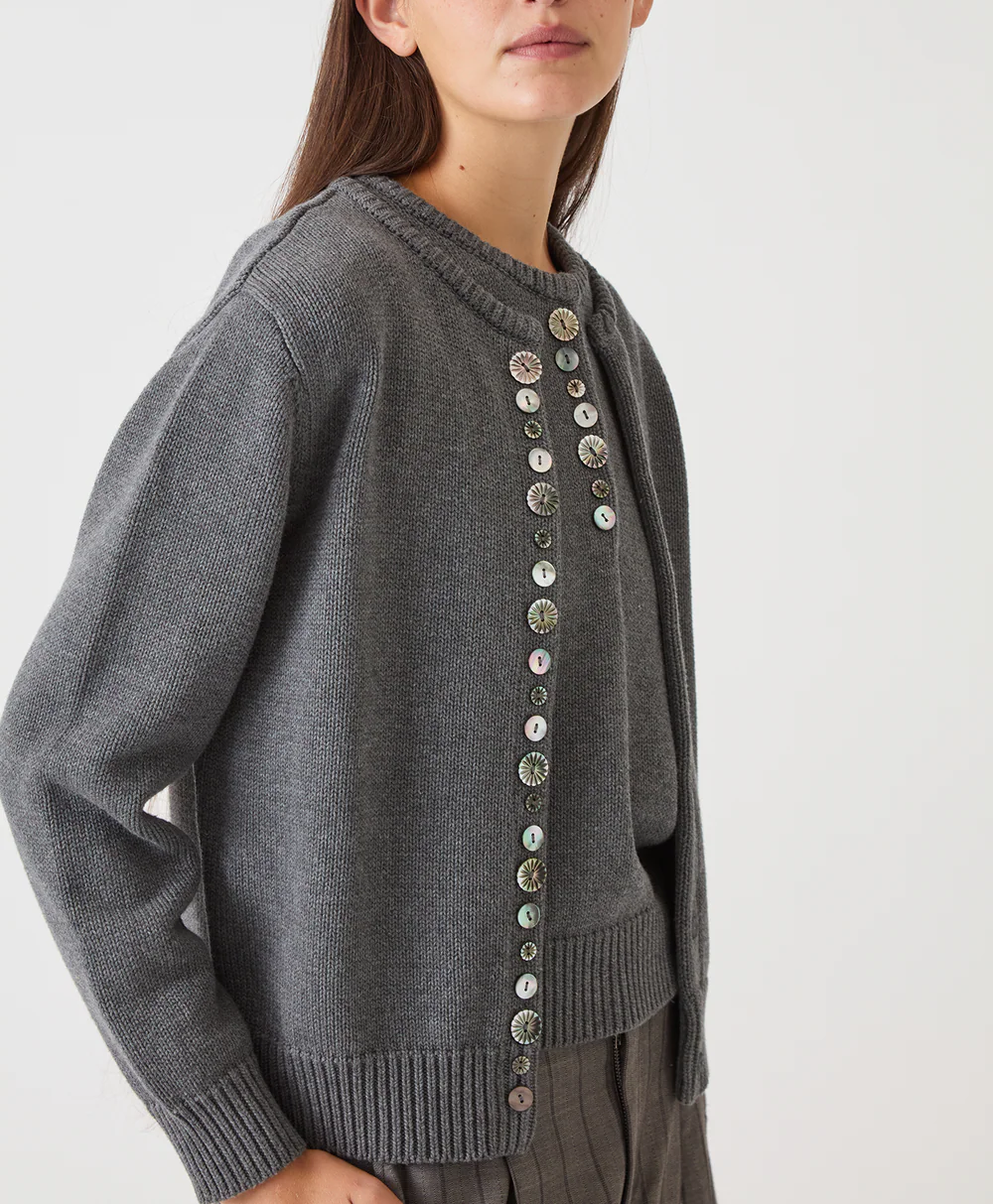 Women’s Crewneck Cotton Multi Shell Button Knit Cardigan