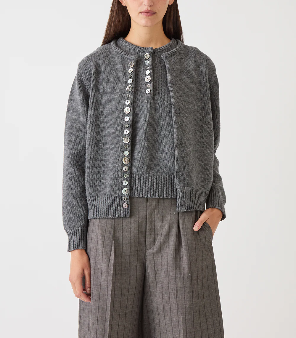 Women’s Crewneck Cotton Multi Shell Button Knit Cardigan
