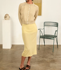 Women’s Solid Light Yellow Fitted Midi Pencil Skirt