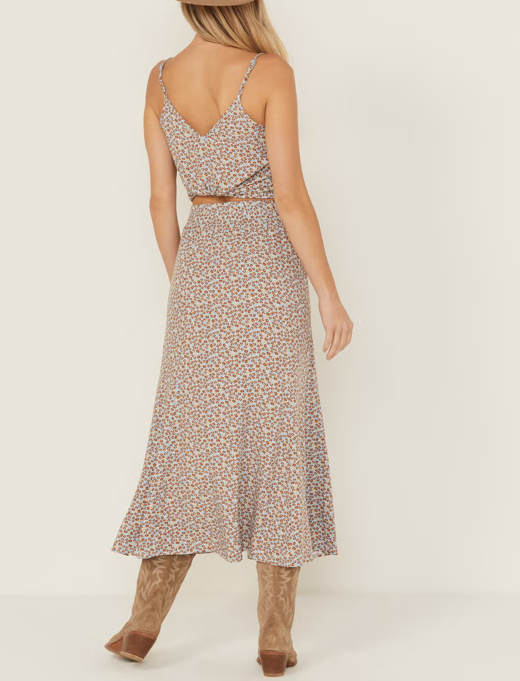 Women’s Floral Print Front Slit Elastic Waist Rayon Midi Skirt