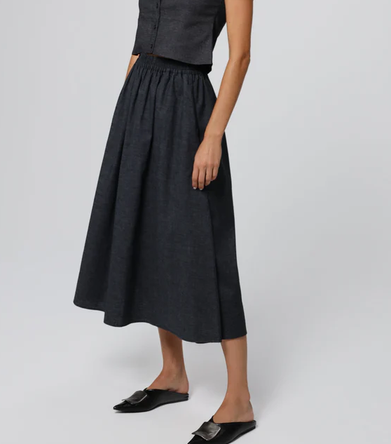 Women’s Elastic Waist Pleated Hemp Blend Flowing Maxi Skirt