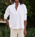 Women’s Collared V-Neck Long Sleeve Cropped Pullover Shirt