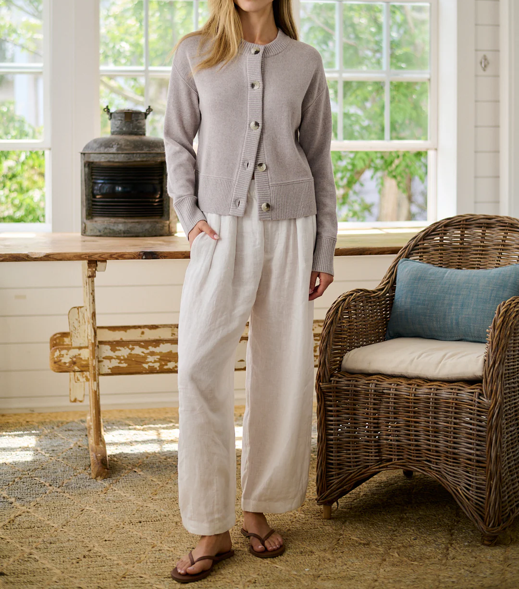 Women’s Crewneck Extra Fine Merino Wool Ribbed Knit Cardigan