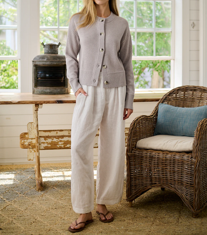 Women’s Crewneck Extra Fine Merino Wool Ribbed Knit Cardigan