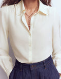 Women’s Puffed Shoulder Long Sleeve Silk Button Down Blouse