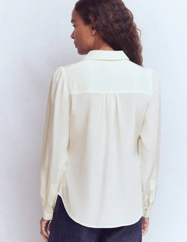 Women’s Puffed Shoulder Long Sleeve Silk Button Down Blouse