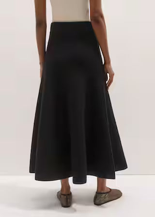 High Waist Solid Flared A-Line Maxi Skirt