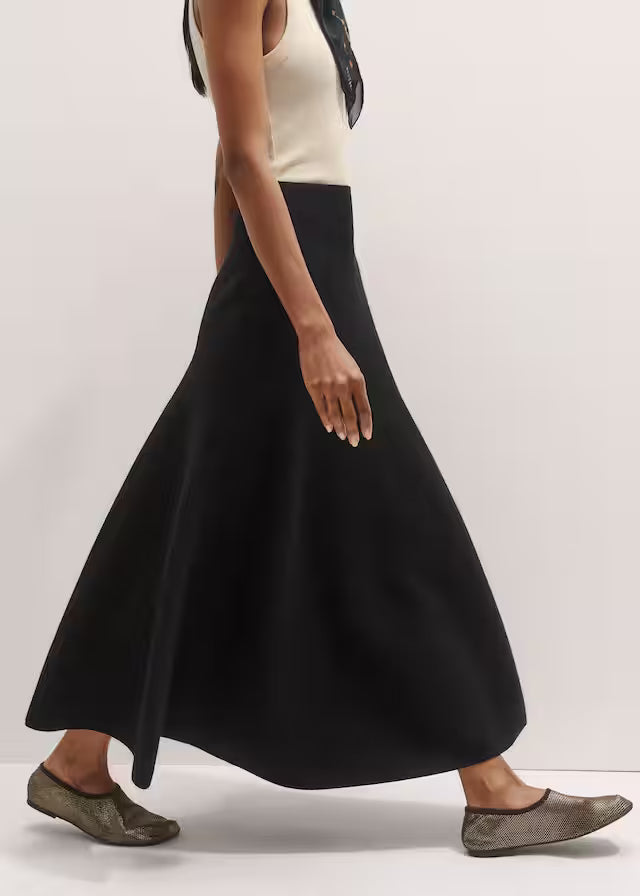 High Waist Solid Flared A-Line Maxi Skirt