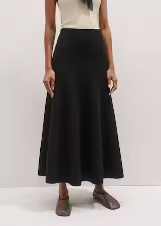 High Waist Solid Flared A-Line Maxi Skirt