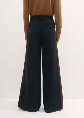 High Rise Side Stripe Elastic Waist Tailored Wide Leg Pants