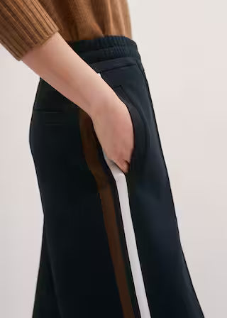 High Rise Side Stripe Elastic Waist Tailored Wide Leg Pants