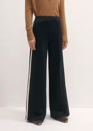High Rise Side Stripe Elastic Waist Tailored Wide Leg Pants