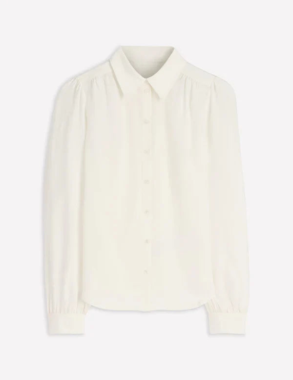 Women’s Puffed Shoulder Long Sleeve Silk Button Down Blouse