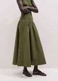 High Wide Waistband A-Line Flared Maxi Skirt