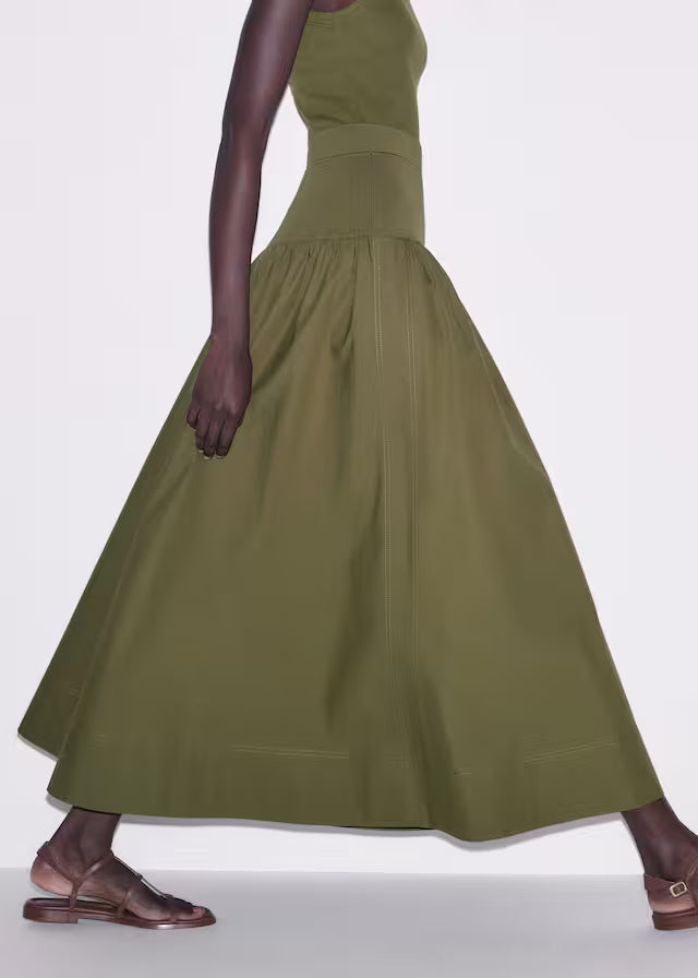 High Wide Waistband A-Line Flared Maxi Skirt