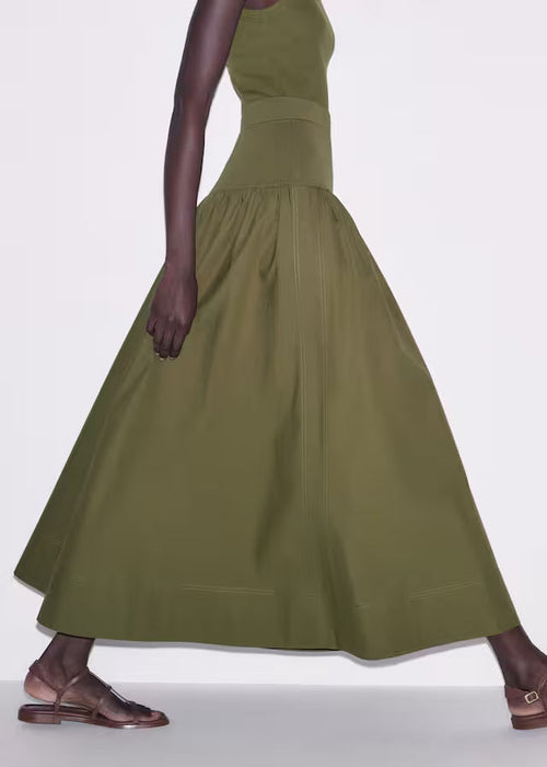 High Wide Waistband A-Line Flared Maxi Skirt