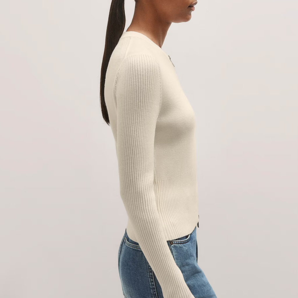 Slim Fit Crew Neck Double Zip Cropped Rib Knit Cardigan
