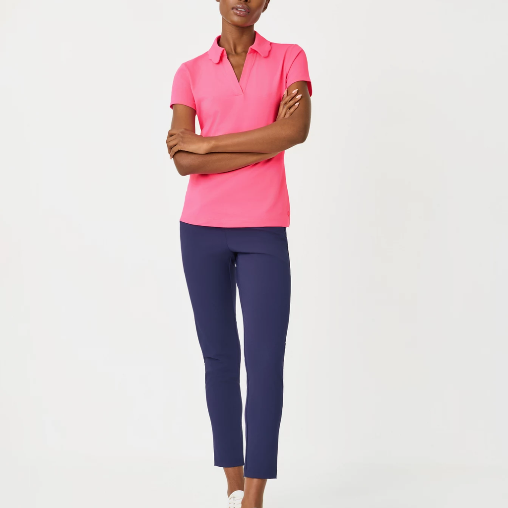 Scalloped Collar Short Sleeve Luxletic Polo Top