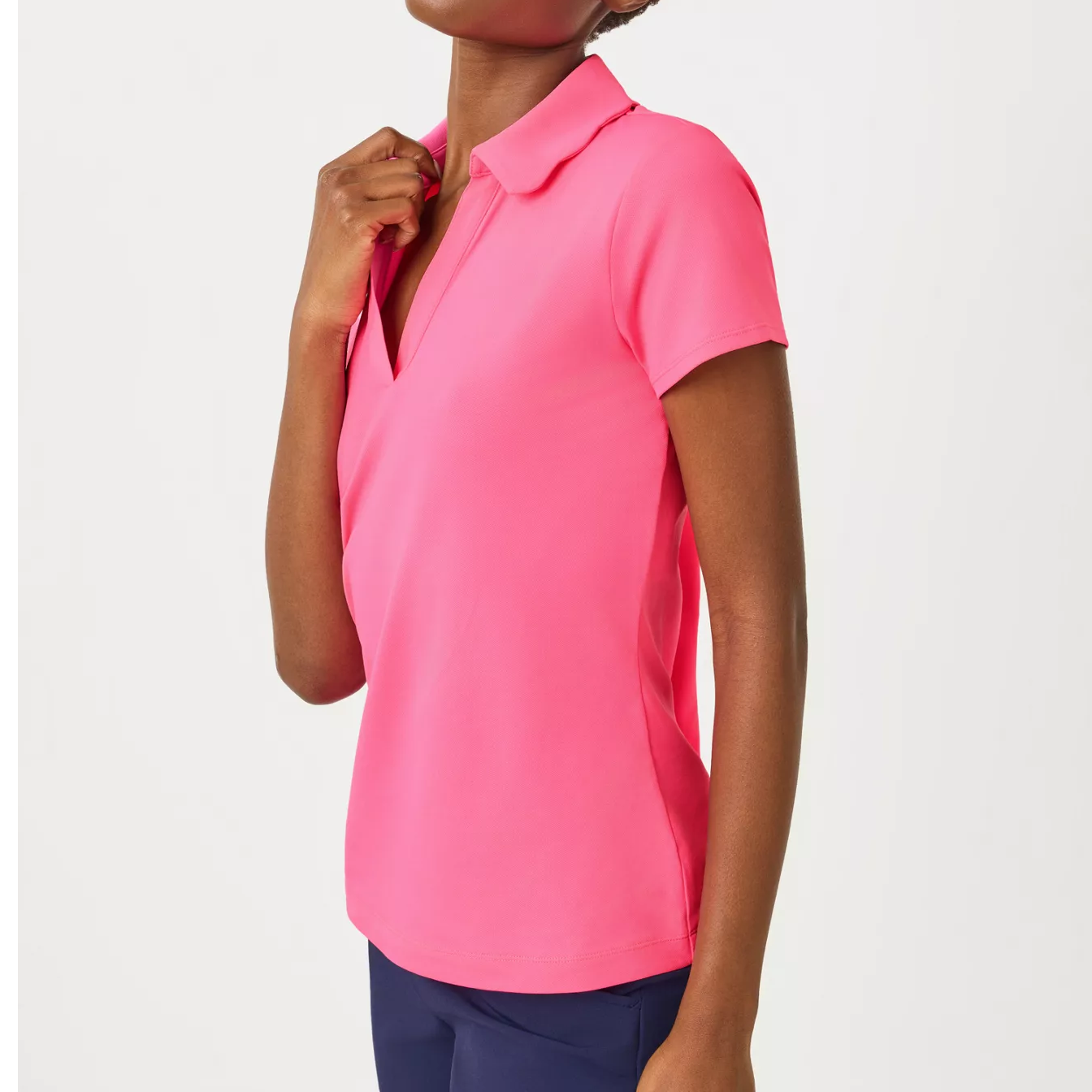 Scalloped Collar Short Sleeve Luxletic Polo Top