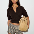 Recycled Cashmere Blend Relaxed Cropped Polo Knit Top