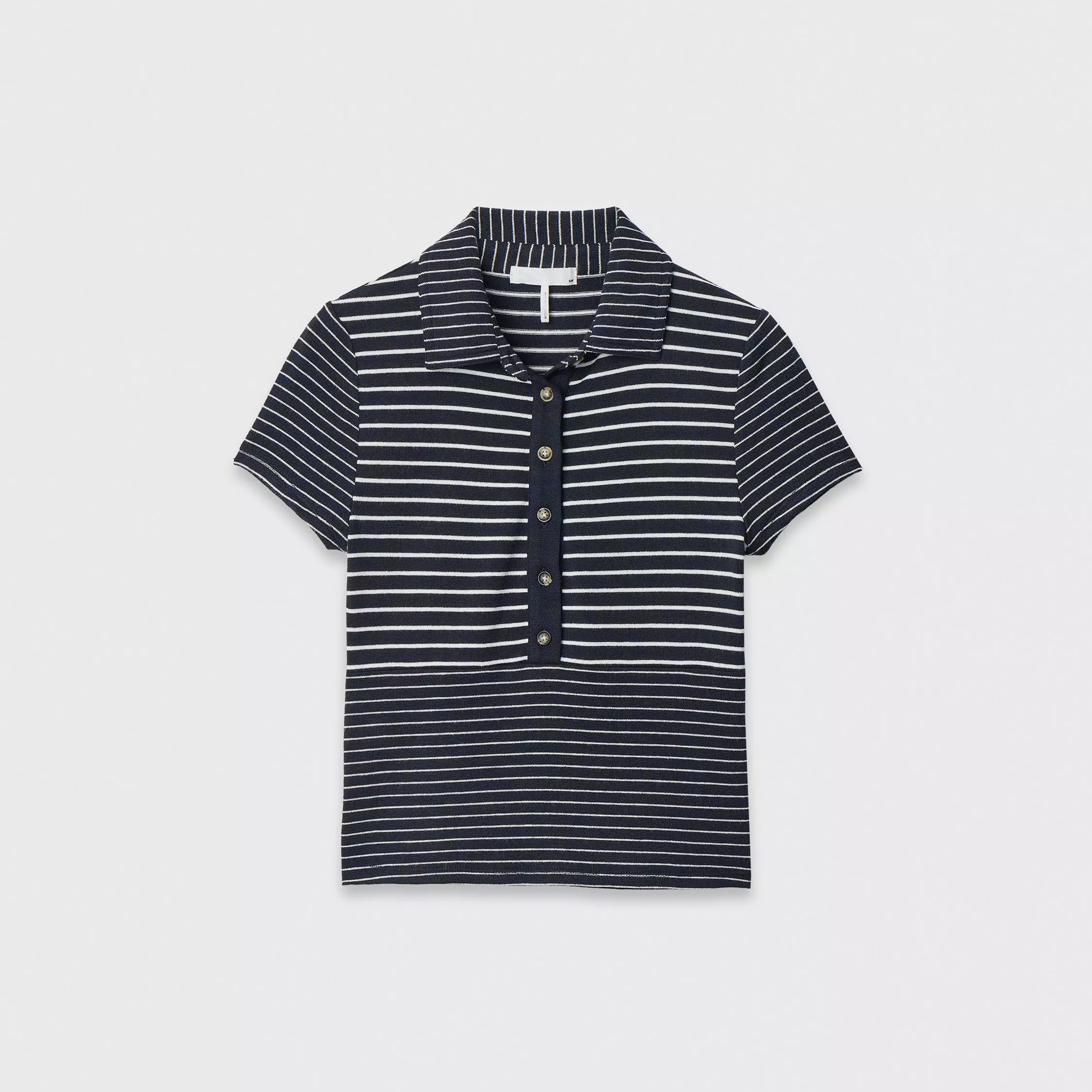 Striped Collared Button Front Cropped Polo Top