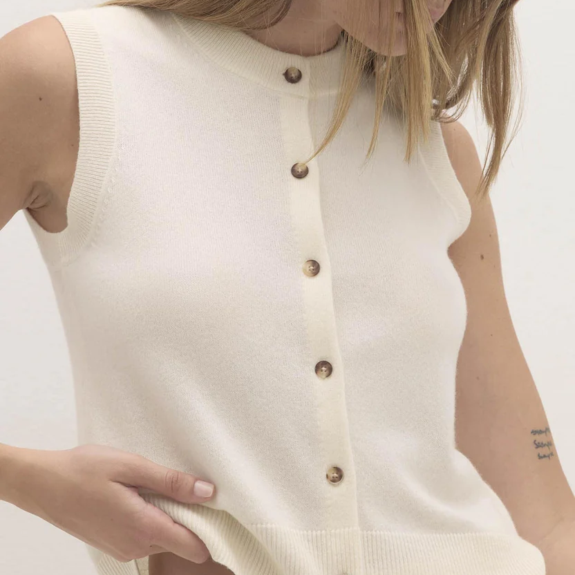 Pure Cashmere Button Front Sleeveless Knit Sweater Vest