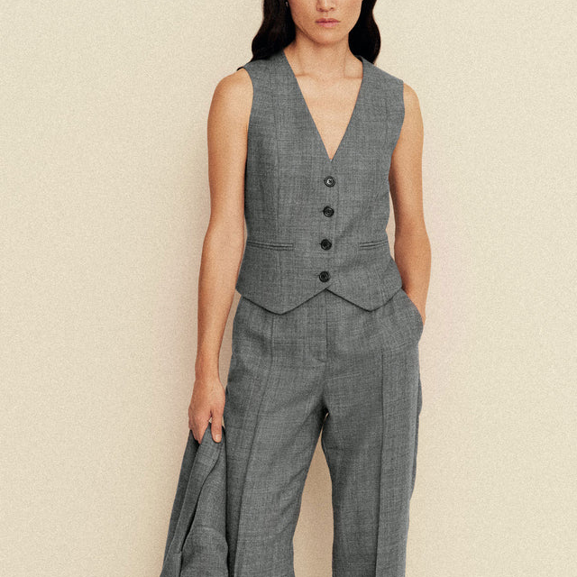 Wool Twill V-Neck Tailored Suit Waistcoat Vest