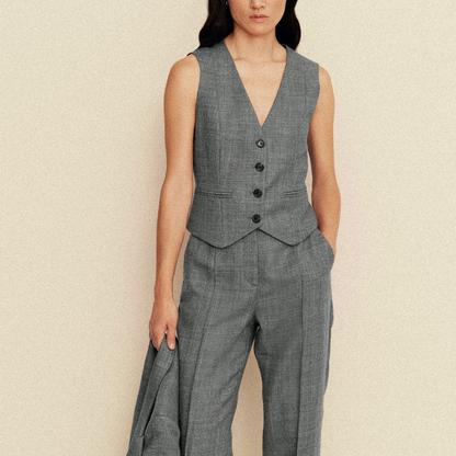 Wool Twill V-Neck Tailored Suit Waistcoat Vest