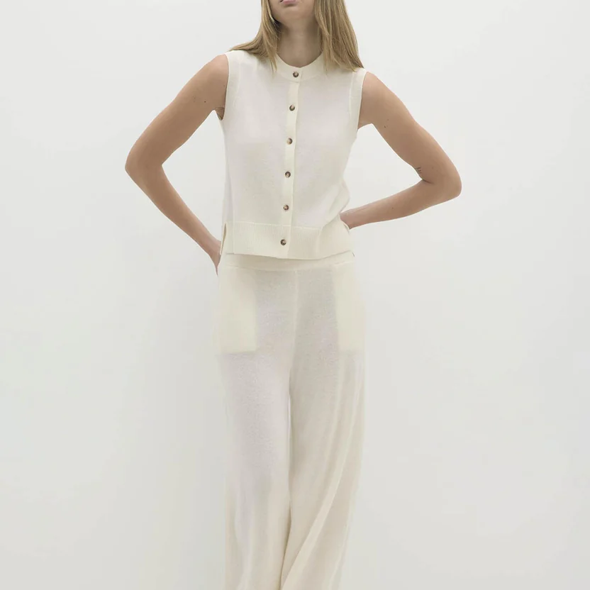 Pure Cashmere Button Front Sleeveless Knit Sweater Vest