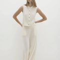 Pure Cashmere Button Front Sleeveless Knit Sweater Vest