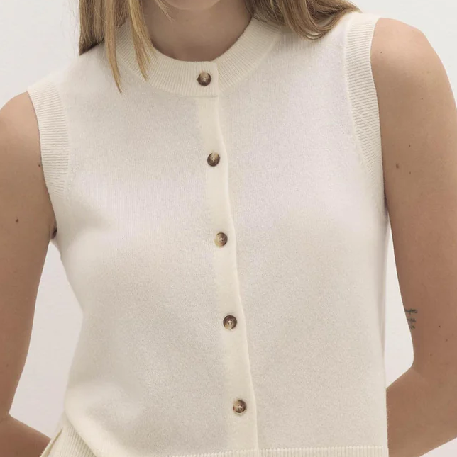 Pure Cashmere Button Front Sleeveless Knit Sweater Vest