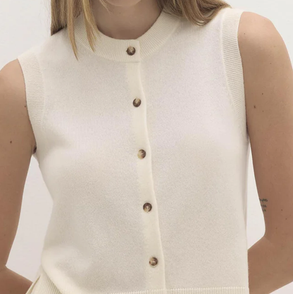 Pure Cashmere Button Front Sleeveless Knit Sweater Vest