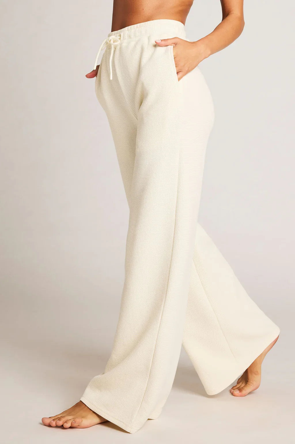 Drawstring Waffle Knit Straight Leg Cotton Lounge Pants