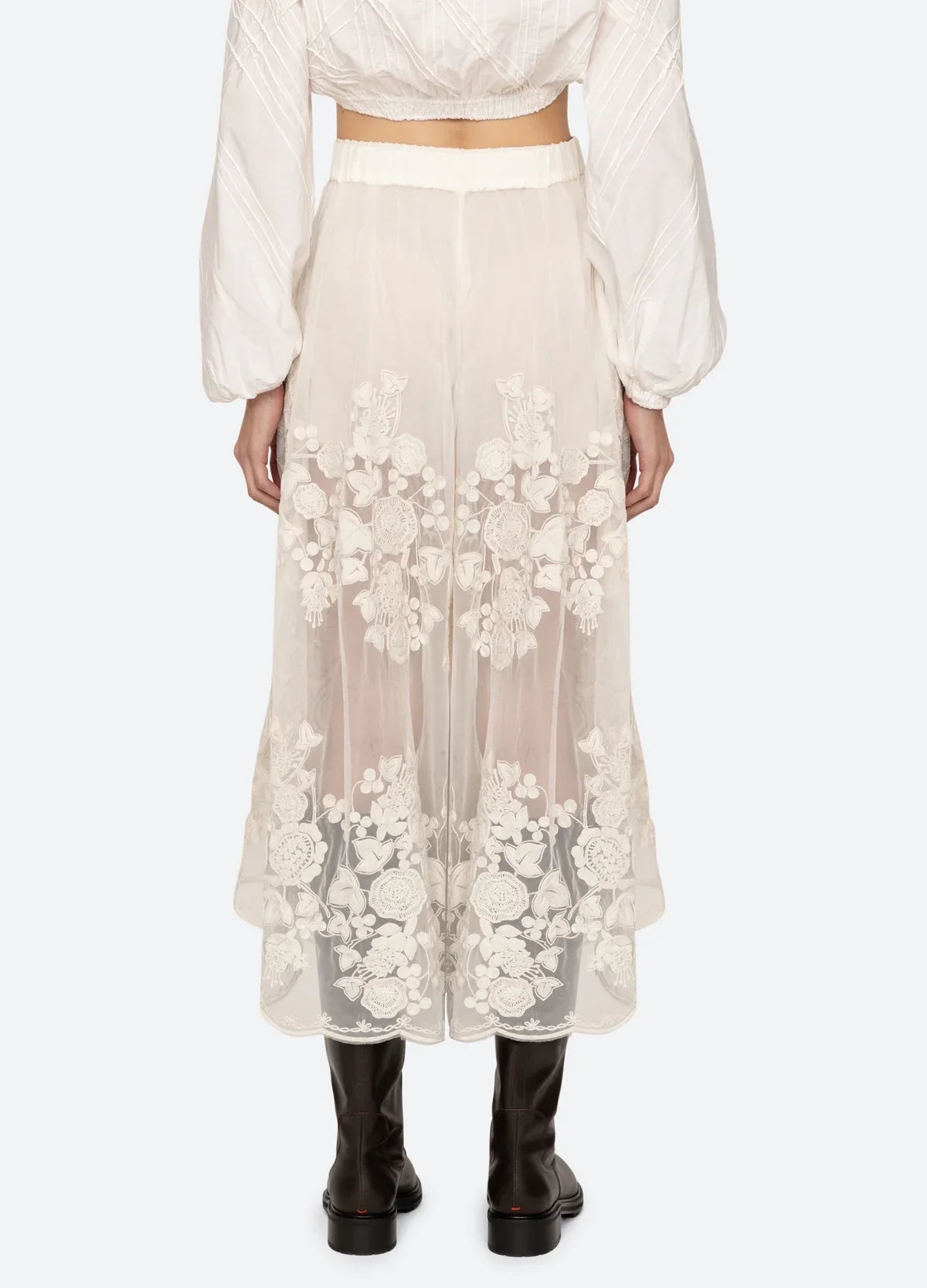 Ladies' Perspective Floral Lace Wide Leg Skirt
