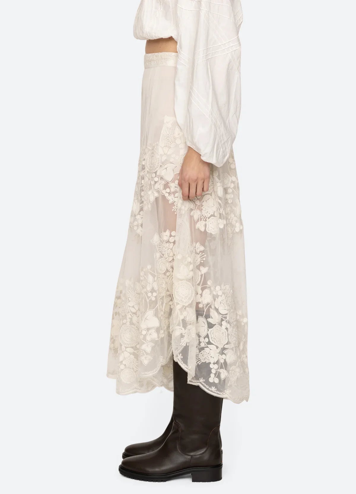 Ladies' Perspective Floral Lace Wide Leg Skirt