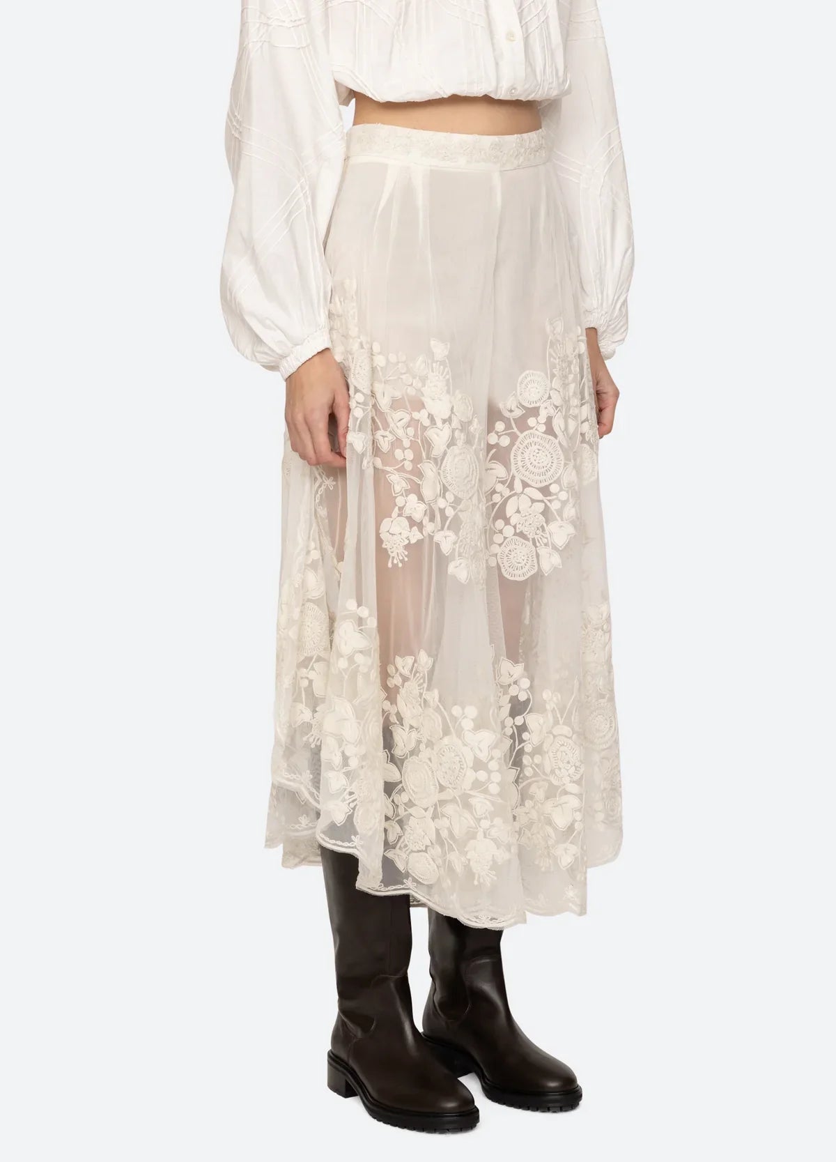 Ladies' Perspective Floral Lace Wide Leg Skirt