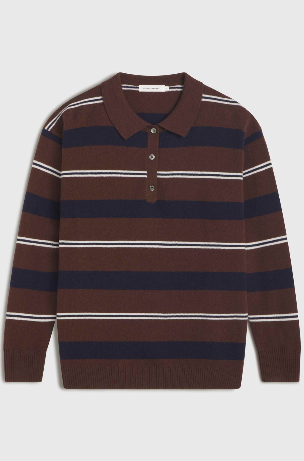 Wool Oversized Striped Long Sleeve Polo Knit Top