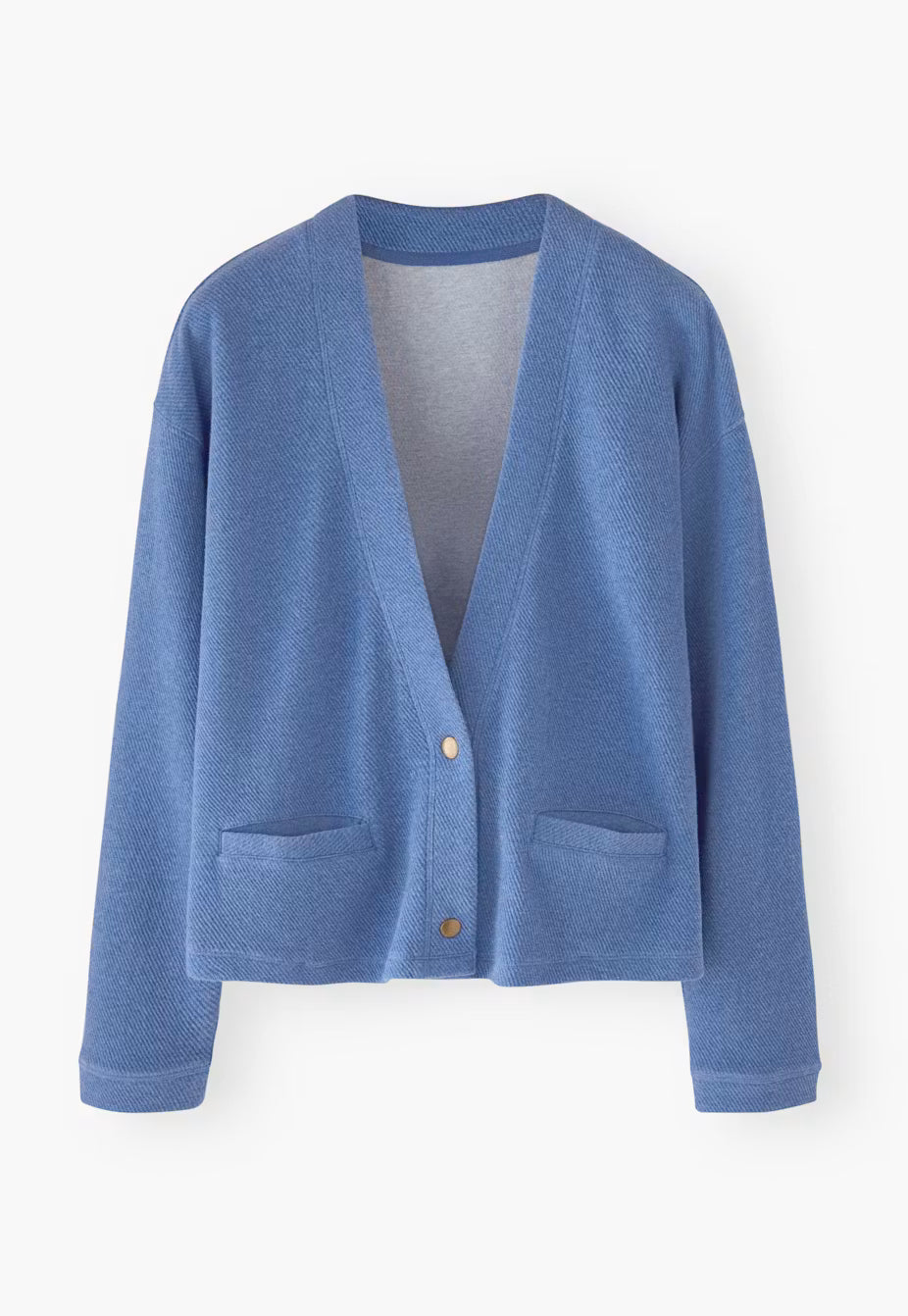 Relaxed Fit Deep V Popper Button Double Knit Cotton Jersey Cardigan