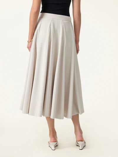 Mid Rise Elastic Pull-On Godet Hem Lyocell Midi Skirt